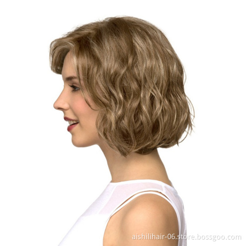Hot seller in 2018 short Golden brown micro-curled Snow White synthetic woman wig for American and European women